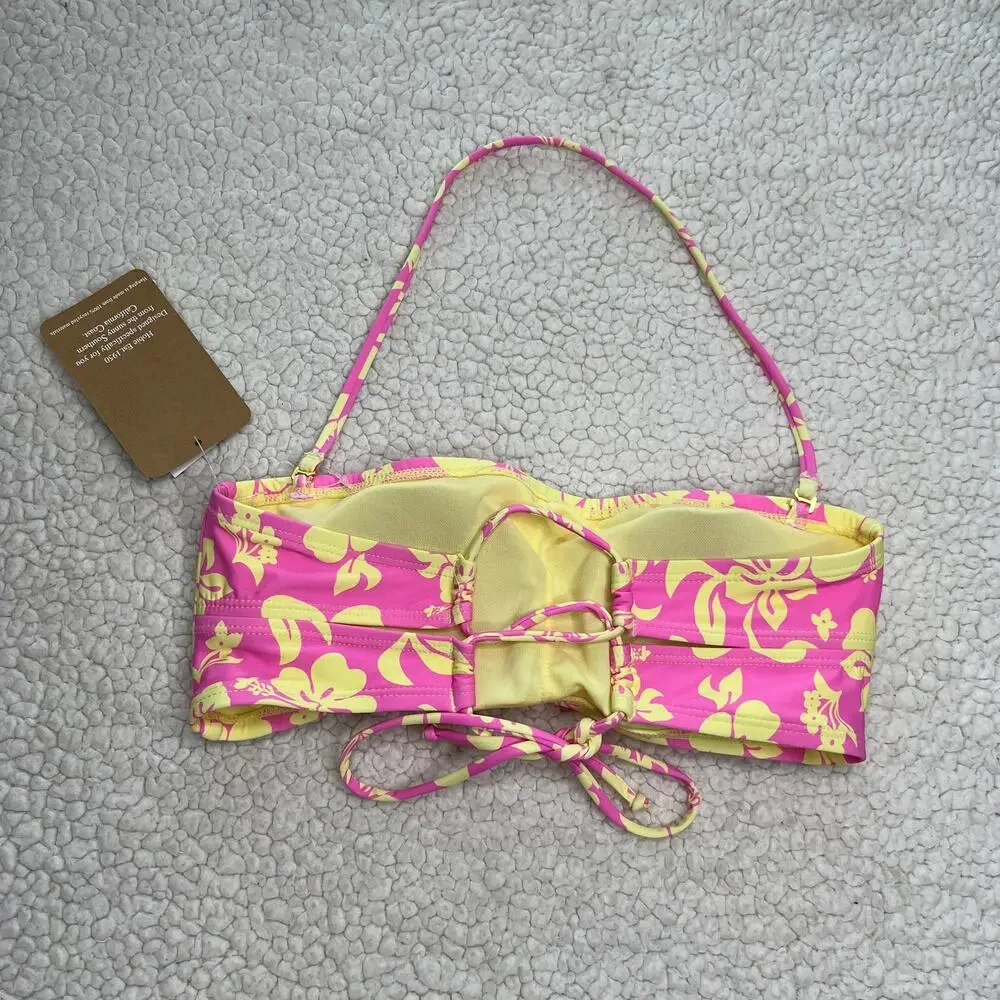 Hobie Pink Yellow Tropical Floral Bikini Top Medium